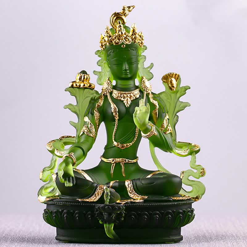 Handmade Liuli Green Tara Buddha Statue | Protection Decor