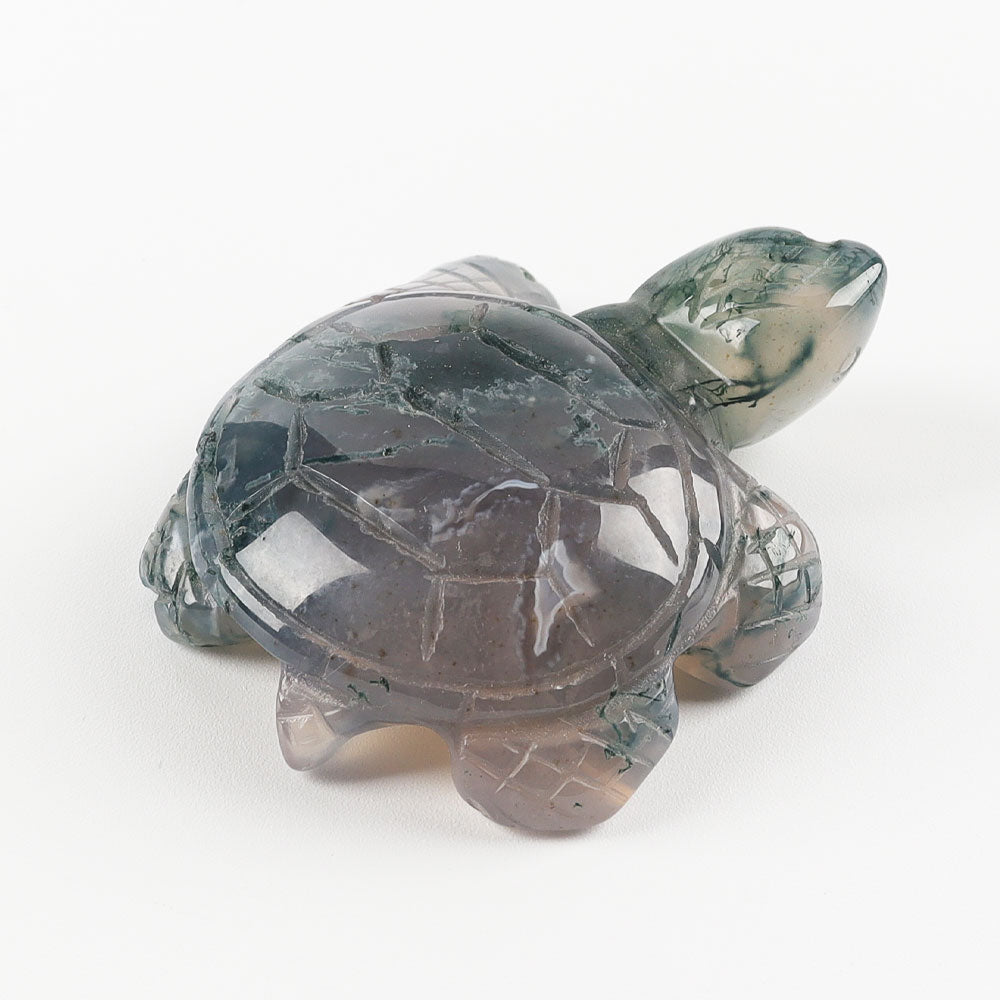 Moss Agate Crystal Turtle Figurine 1.7in Healing Sculpture