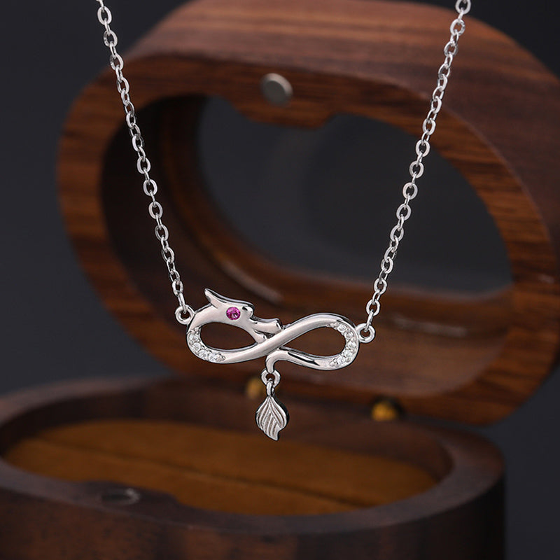 999 Sterling Silver Dragon Necklace with Endless Knot Charm