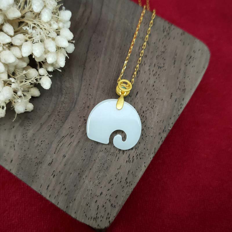 White Jade Elephant Luck Necklace | Strength & Protection