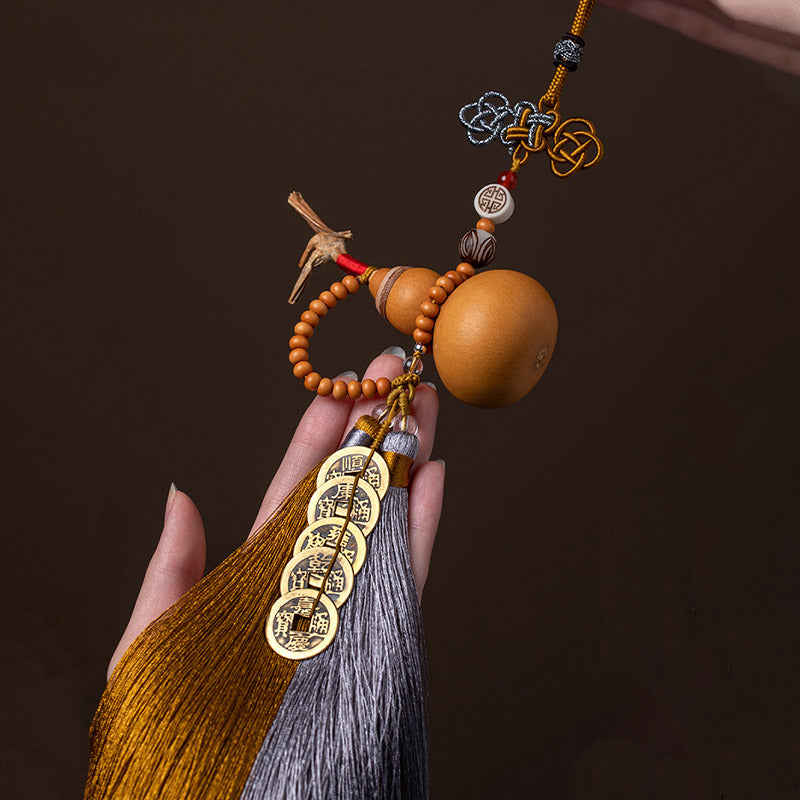 Feng Shui Five Emperor Coins Gourd Tassels 41cm Decoration