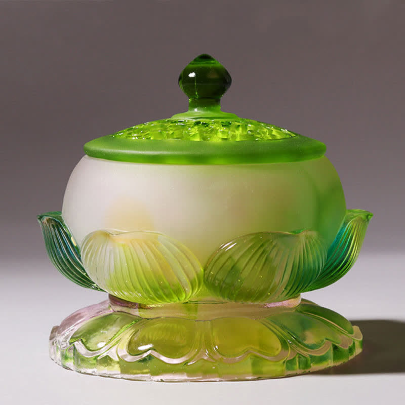 Handmade Liuli Feng Shui Lotus Crystal Art Piece