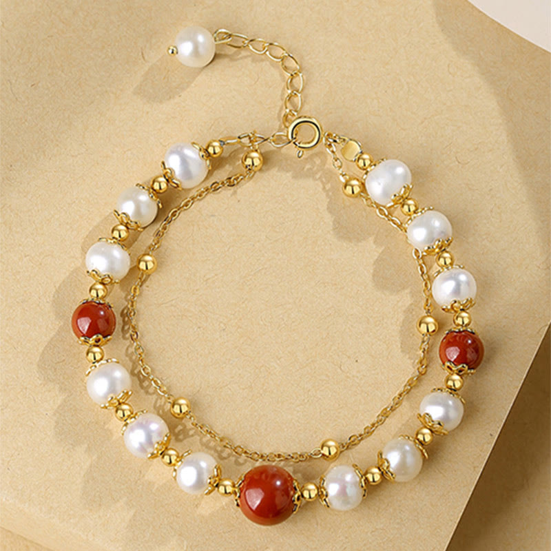 Pearl Cinnabar 925 Silver Wisdom Double Layer Chain Bracelet