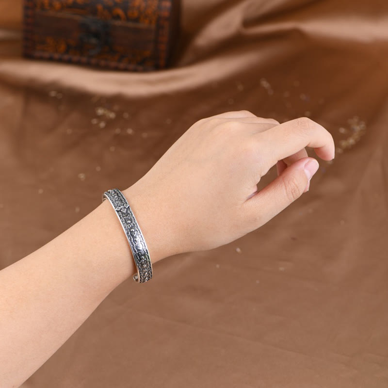 Om Mani Padme Hum 925 Sterling Silver Wisdom Cuff Bracelet