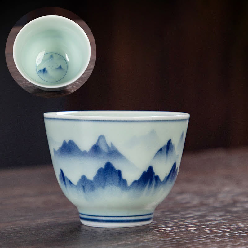 Small Ceramic Tea Cup 50ml | Blue Landscape Handmade Tableware