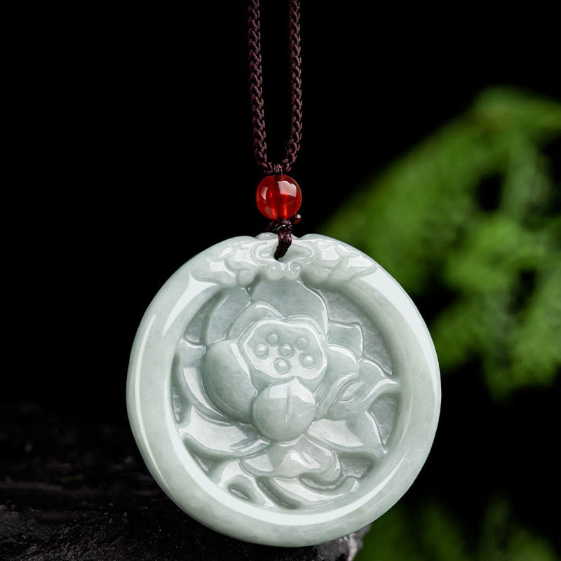 Natural Jade Lotus Flower Carved Prosperity Necklace