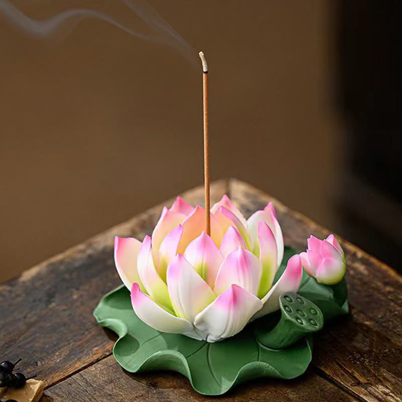 Ceramic Lotus Flower Leaf Pod Incense Burner 10.5cm