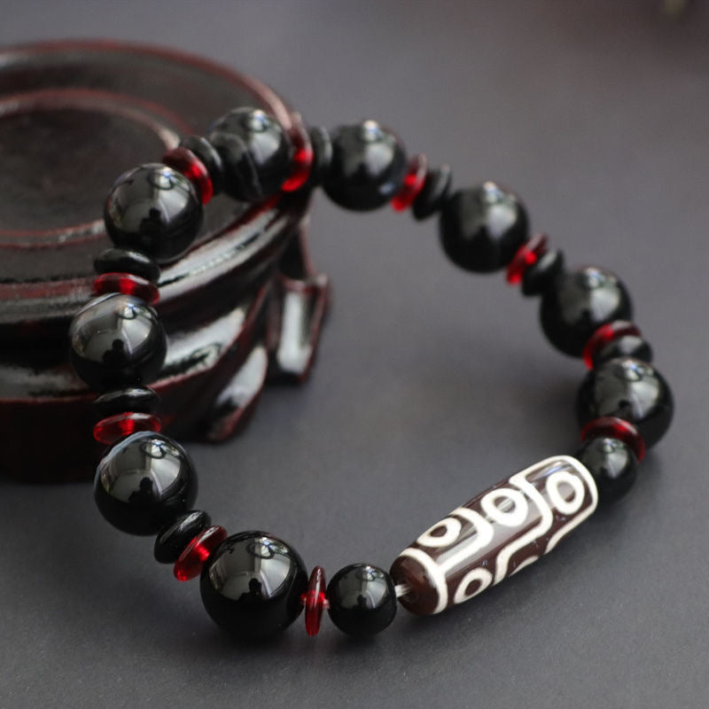 Black Onyx Nine-Eye Dzi Bead Protection Bracelet