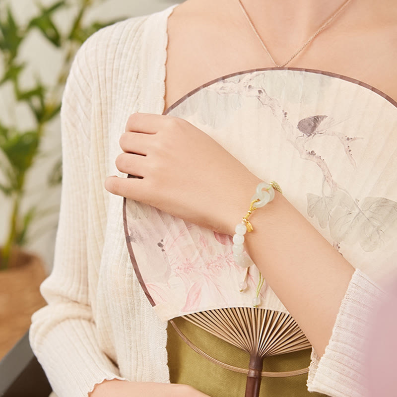 Natural Hetian Jade Double Peace Buckle Bracelet for Abundance