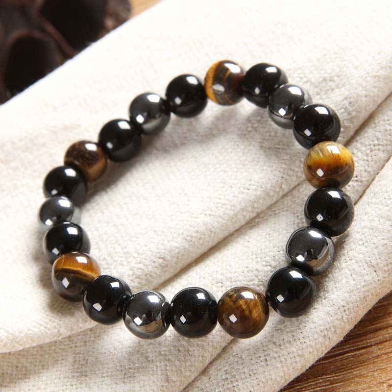 Unisex Tiger Eye Bracelet Necklace Set with 10mm Beads for Protection