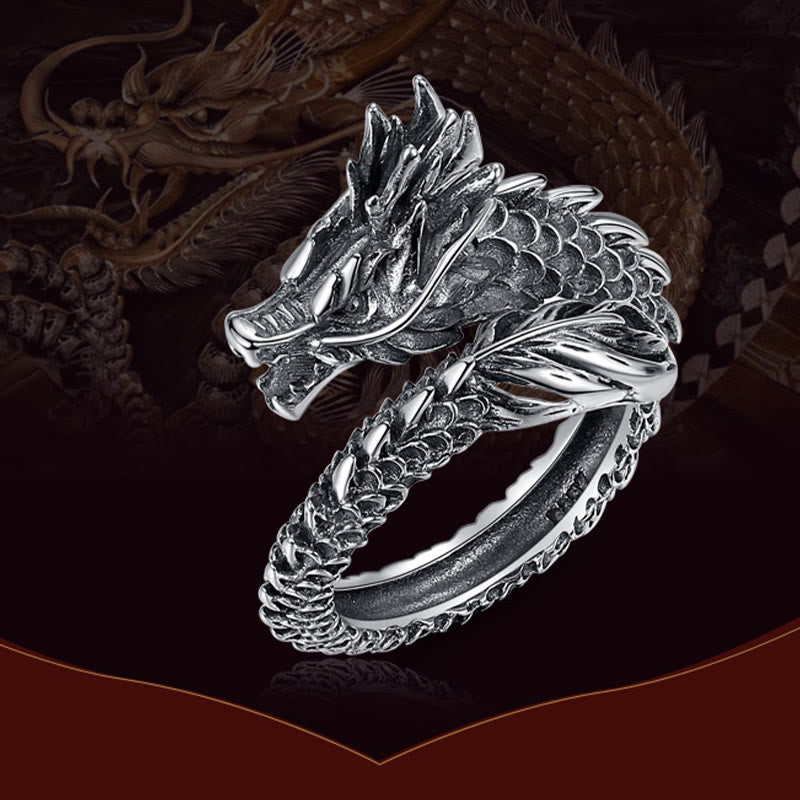 Adjustable 925 Sterling Silver Dragon Success Protection Ring
