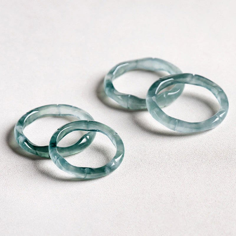 Natural Jade Prosperity Ring | Bamboo Design, 15-20mm