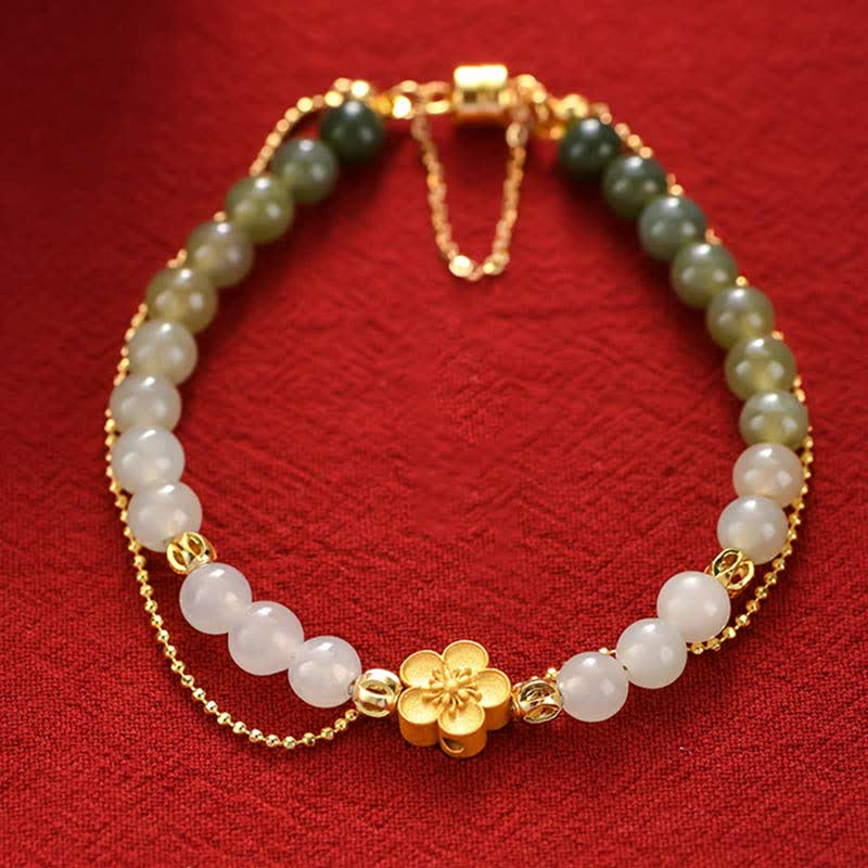 Hetian Jade Peach Blossom Luck Bracelets 6mm & 8mm Unisex