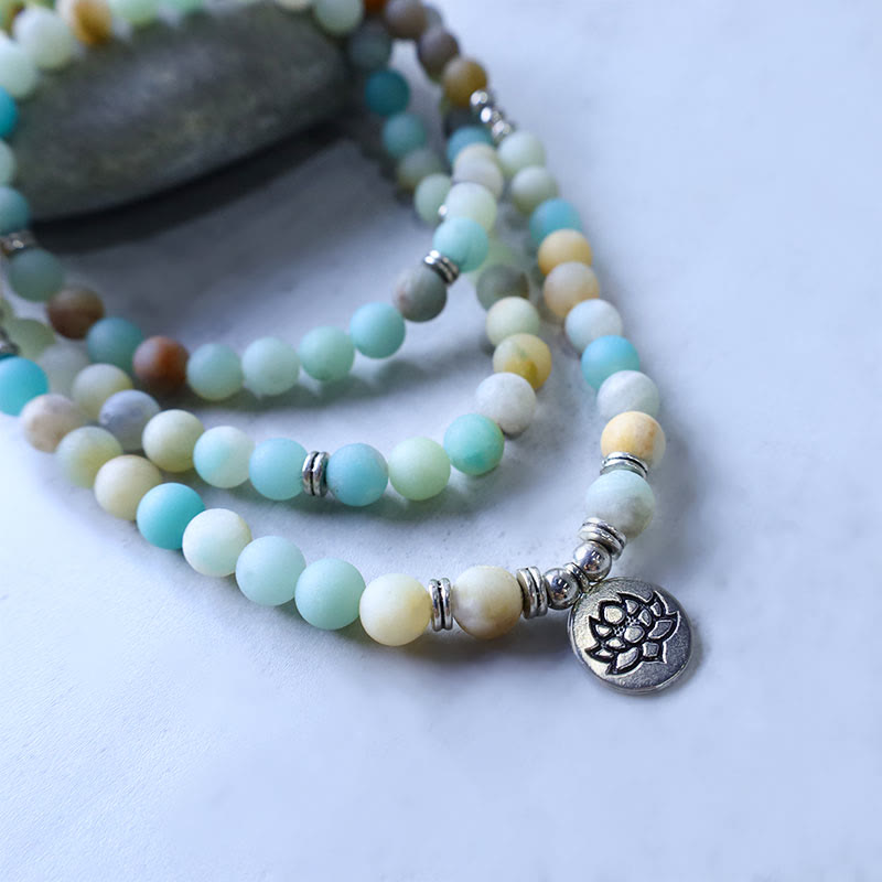 6mm Amazonite Stone Blessing Lotus Gemstone Mala