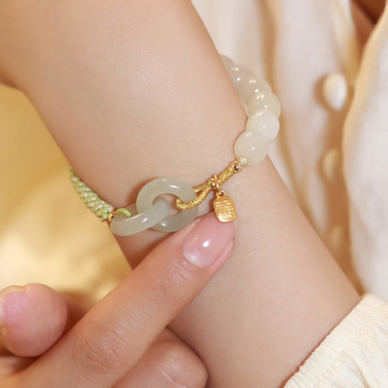 Natural Hetian Jade Double Peace Buckle Bracelet for Abundance