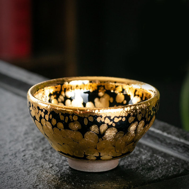 24K Gold Spot Pattern Jianzhan Ceramic Tea Cup Bowl