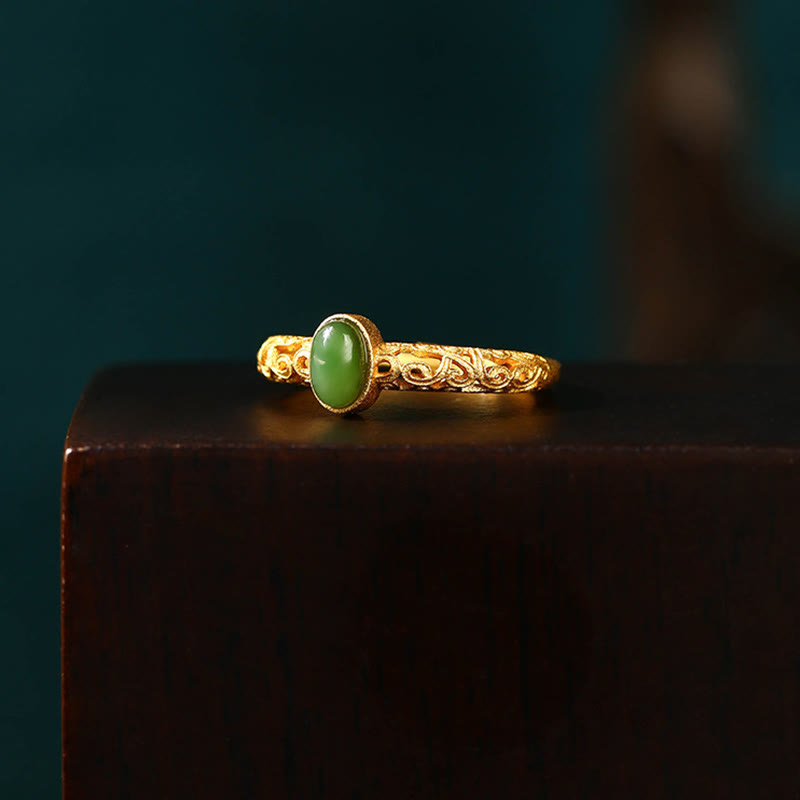 Adjustable Cyan Jade Luck Ring for Success and Healing