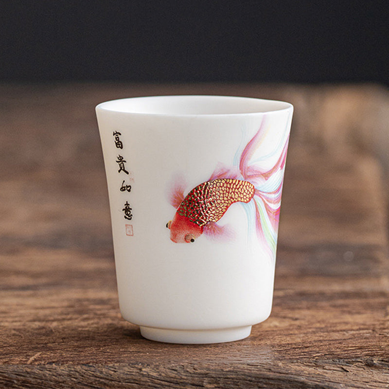 Koi Fish Porcelain Teacup 150ml Ceramic Zen Decor