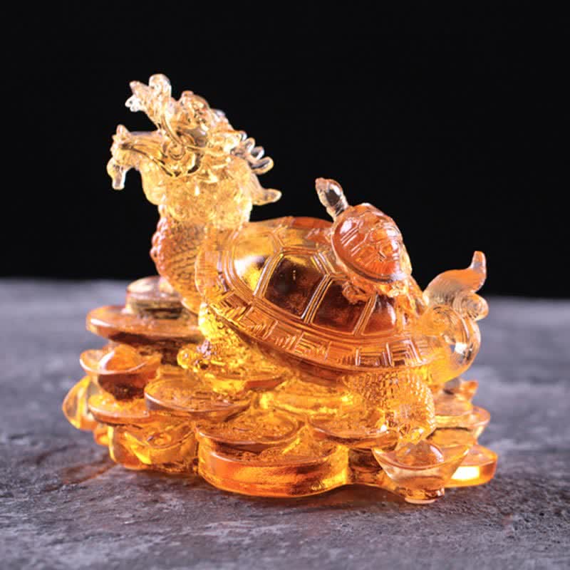 Handmade Liuli Feng Shui Dragon Turtle Art Piece for Luck