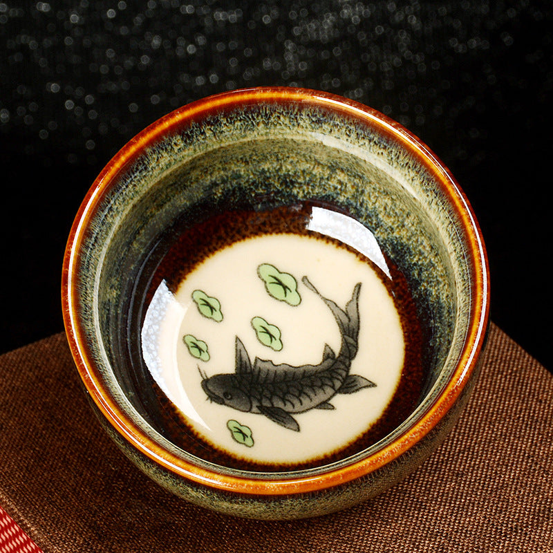 8cm Ceramic Jian Zhan Dragon Lotus Teacup | Zen Decor