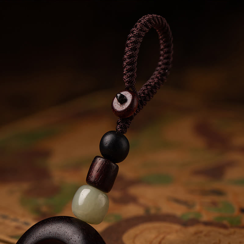 Small Leaf Red Sandalwood Om Mani Padme Hum Protection Key Chain