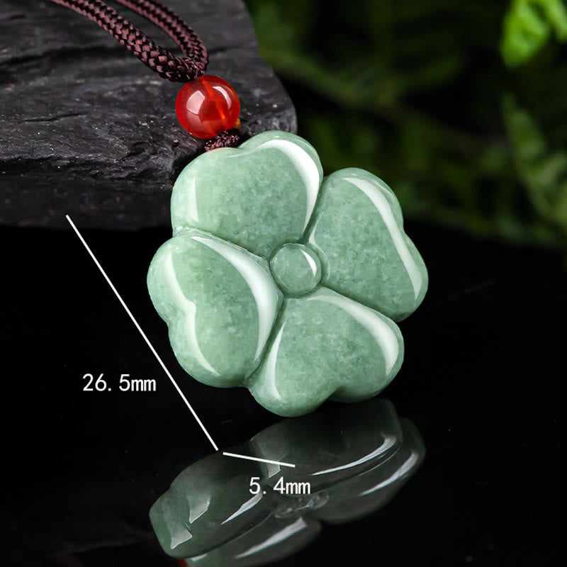 Unisex Jade Four Leaf Clover Prosperity Necklace Pendant