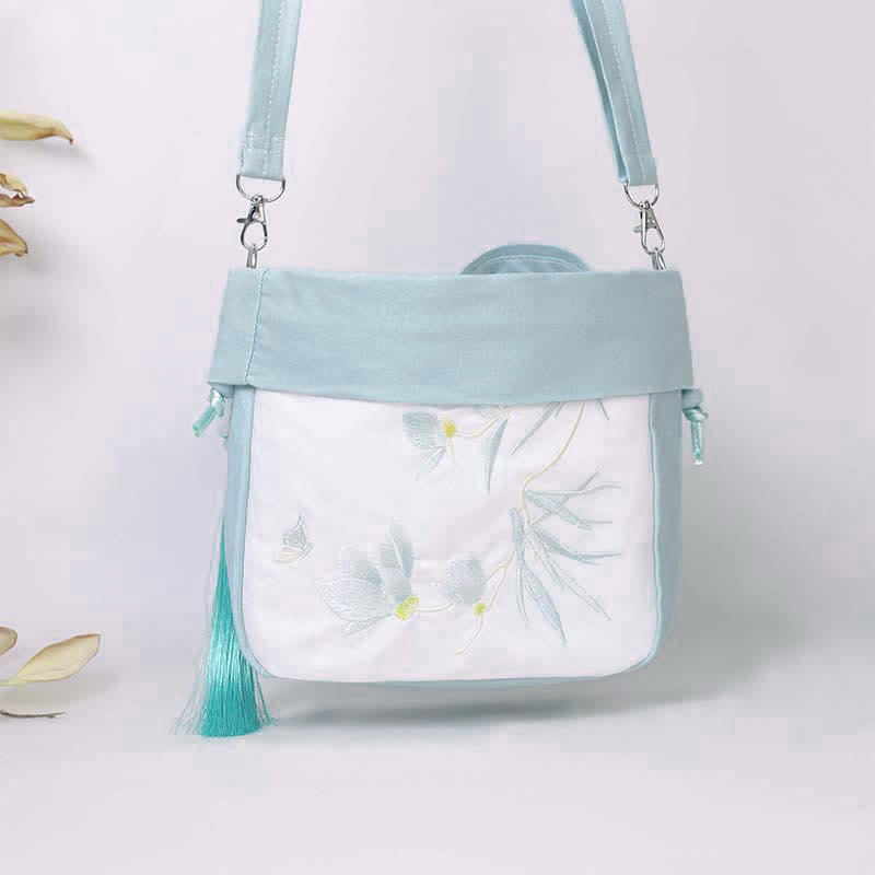 Cotton Linen Tote Bag with Spiritual Lotus Embroidery 20cm