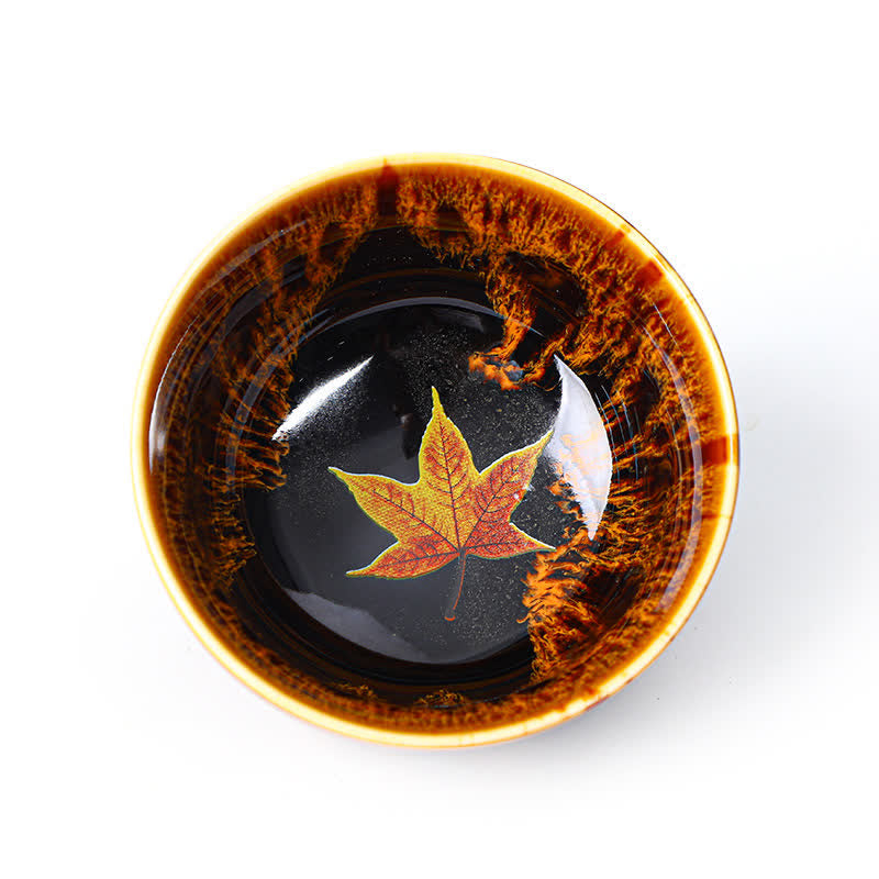 Colorful Maple Leaf Ceramic Teacup 110ml for Cozy Tea