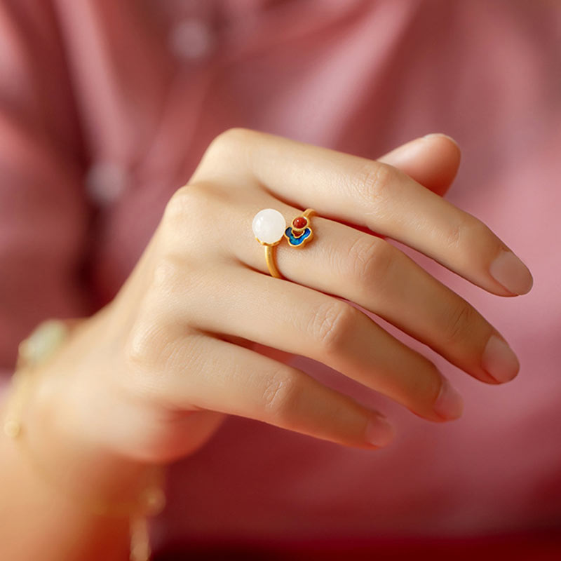 White Jade Auspicious Cloud Blessing Luck Adjustable Ring