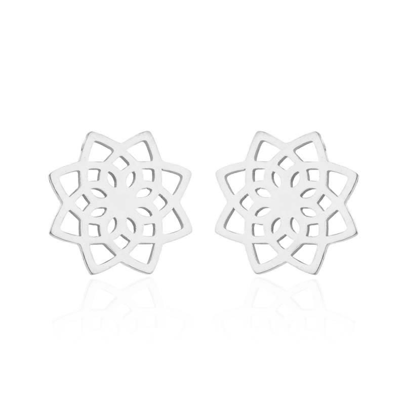 Tibetan Lotus Stud Earrings | New Beginning Symbol | Silver