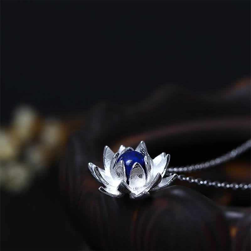 925 Sterling Silver Lazurite Lotus Necklace for Self Care