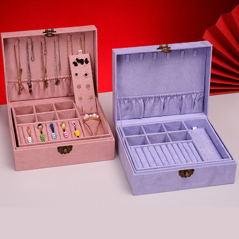 Two-Layer Flannel Jewelry Box with Lock for Zen Decor