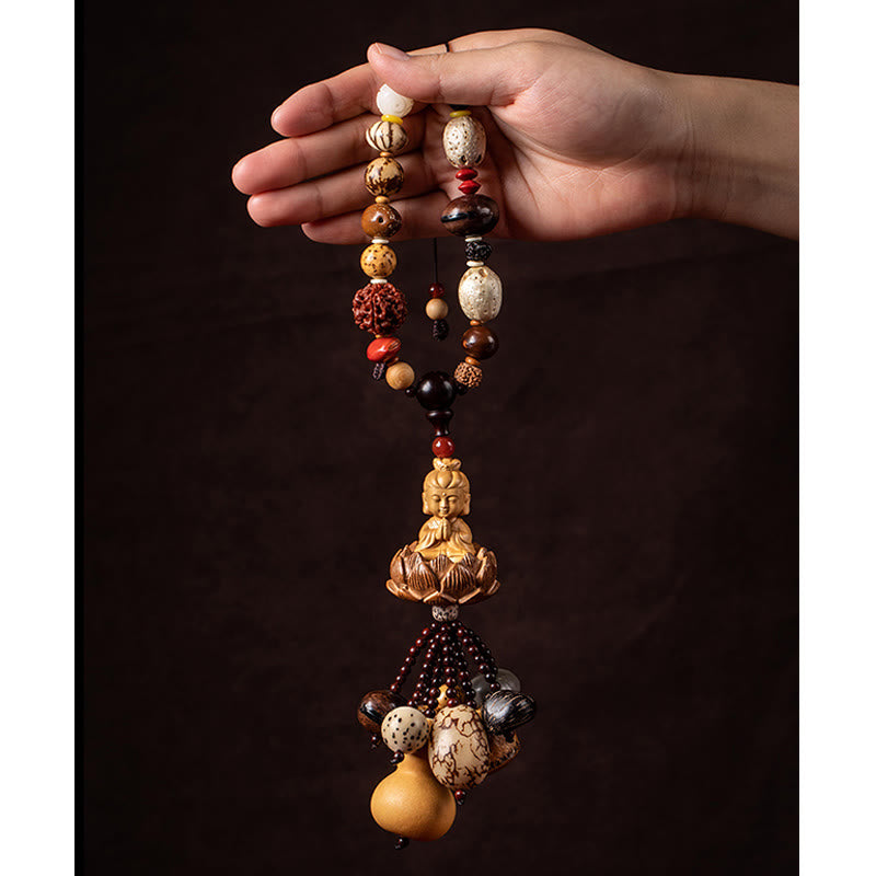 Boxwood Peach Wood Bodhi Seed Lotus Car Hanging Charm