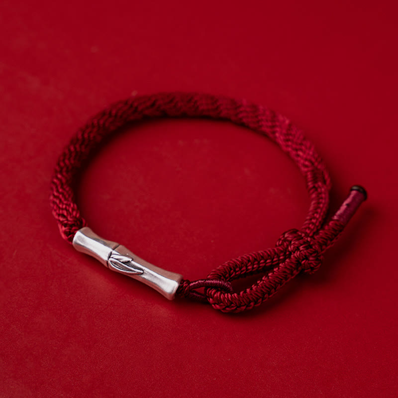 Red String Bracelet in 925 Sterling Silver with Bamboo Knot