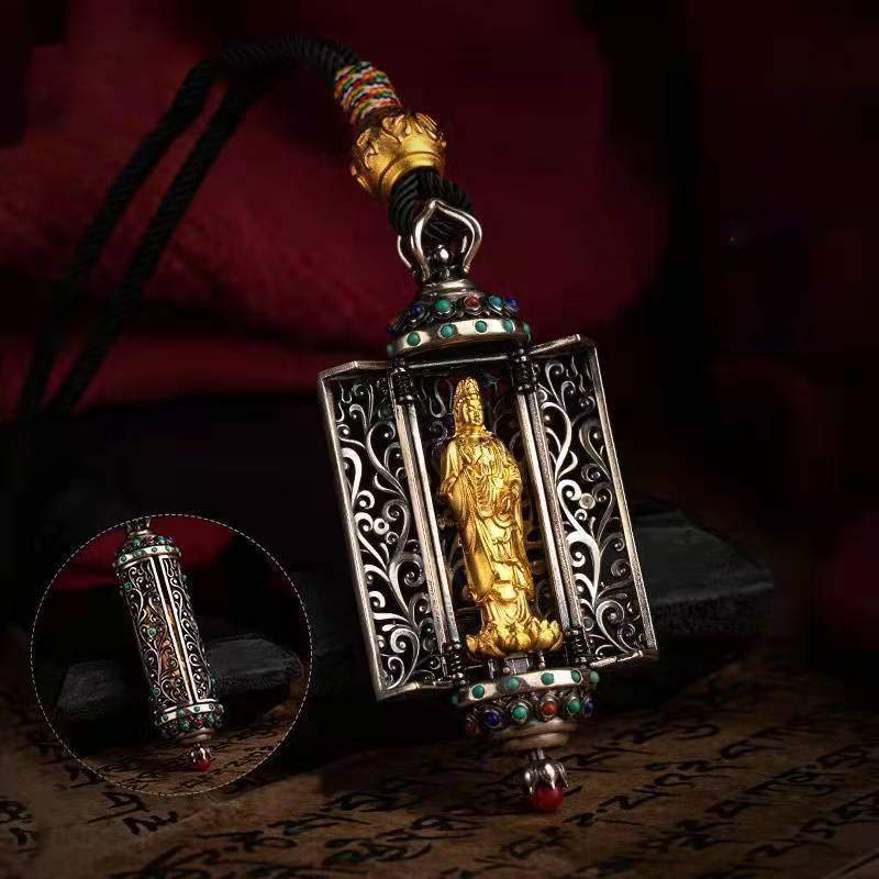 Silver Tibetan Avalokitesvara Spiritual Protection Decoration