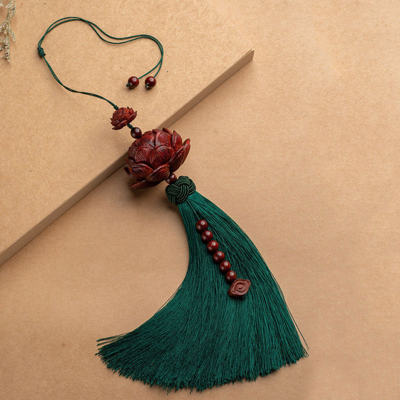 Small Leaf Red Sandalwood Zen Decor | Luck & Protection Tassel