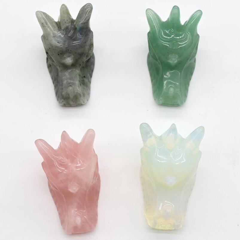 4cm Hand Carved Crystal Dragon Head Skull Statue