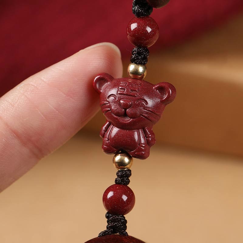Small Leaf Red Sandalwood Chinese Zodiac Protection Key Chain