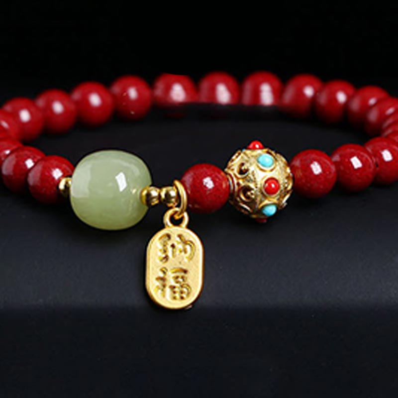 Unisex Cinnabar and Green Aventurine Charm Bracelet 8mm