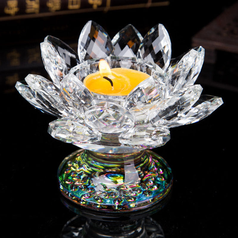 Citrine & White Crystal Tibetan Lotus Candlestick Ornament
