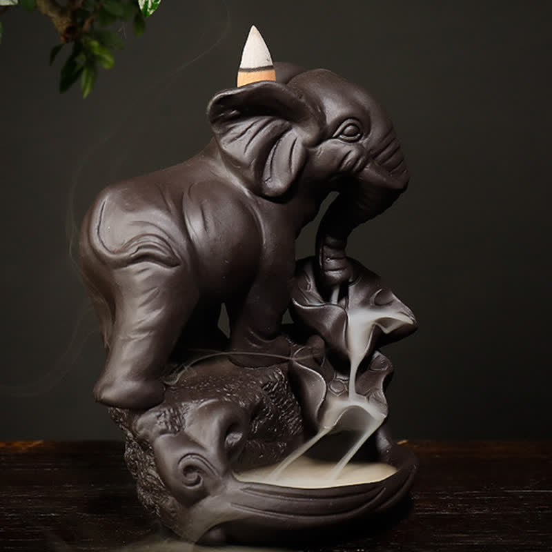 Purple Clay Tibetan Elephant Backflow Incense Burner for Peace