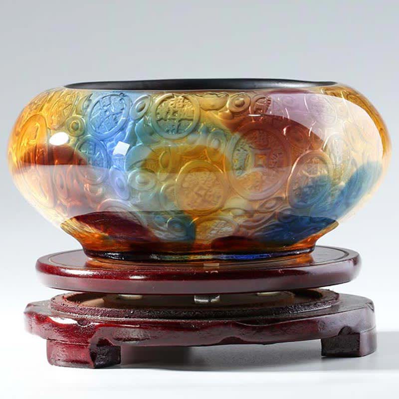 Handmade Liuli Crystal Treasure Bowl for Prosperity Decor