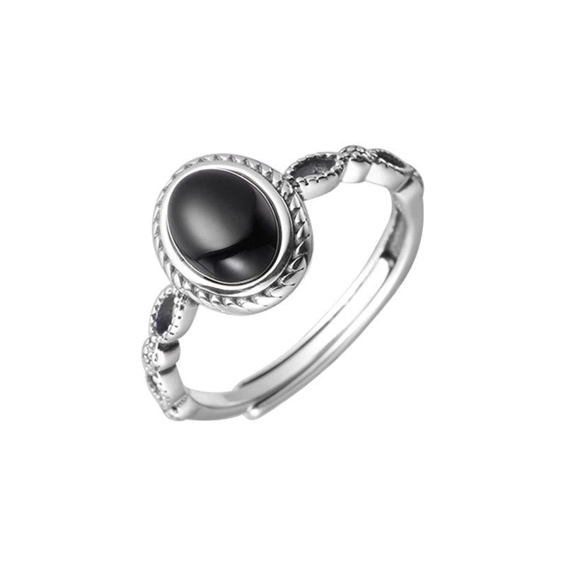 Black Onyx Fortune Ring in 925 Sterling Silver - Protection & Strength