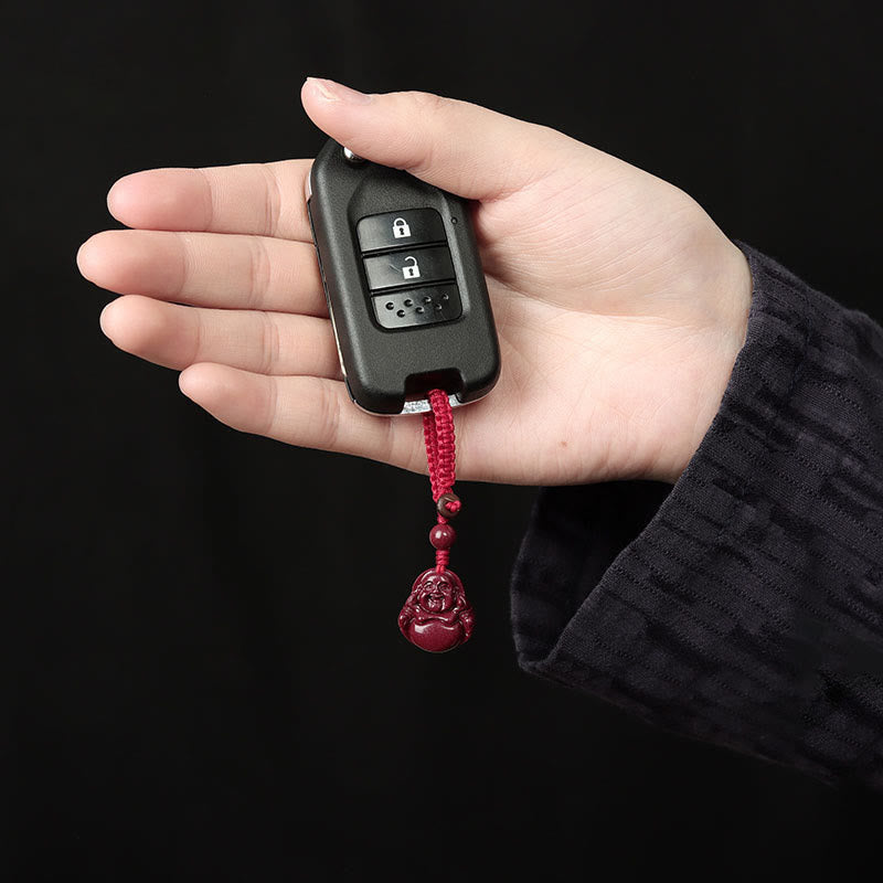 Laughing Buddha Cinnabar Necklace Pendant Blessing Charm