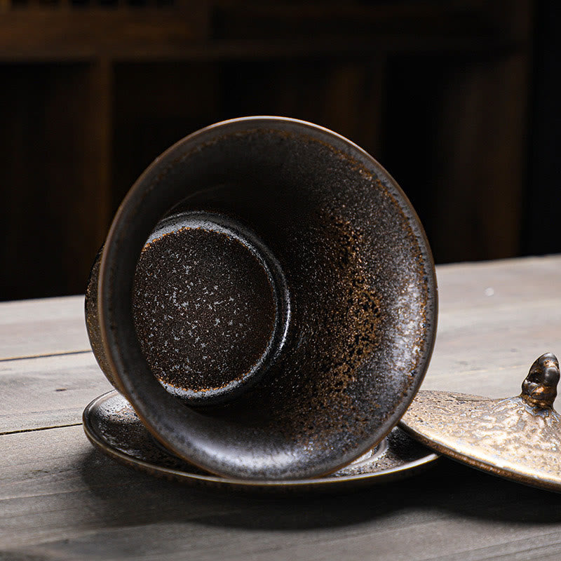 Rust Glaze Ceramic Gaiwan Tea Cup 230ml for Mindful Rituals