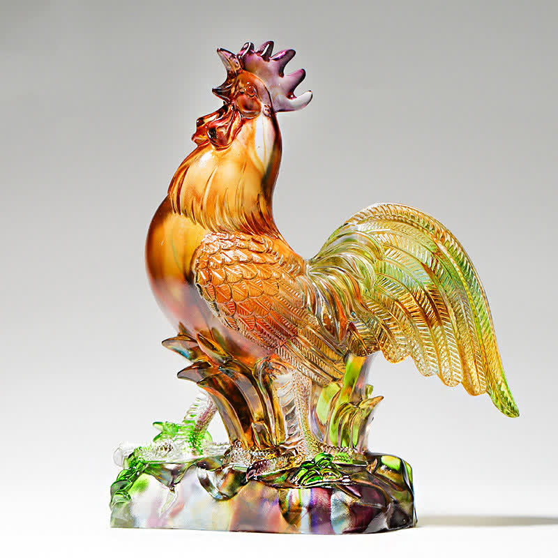 Handmade Liuli Crystal Rooster Zen Decor Art Piece