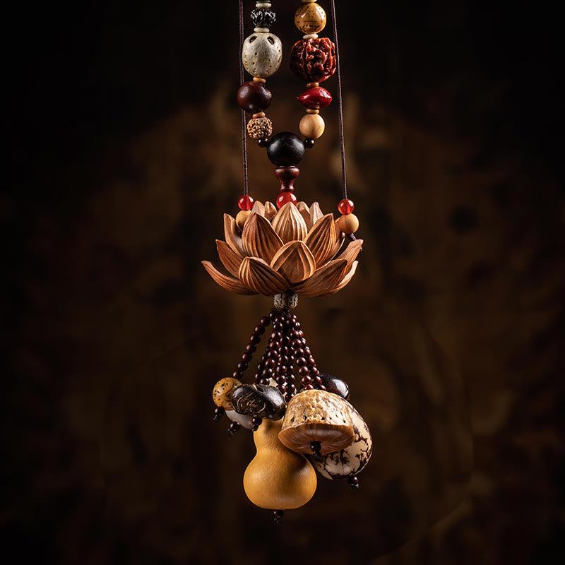 Boxwood Peach Wood Bodhi Seed Lotus Car Hanging Charm