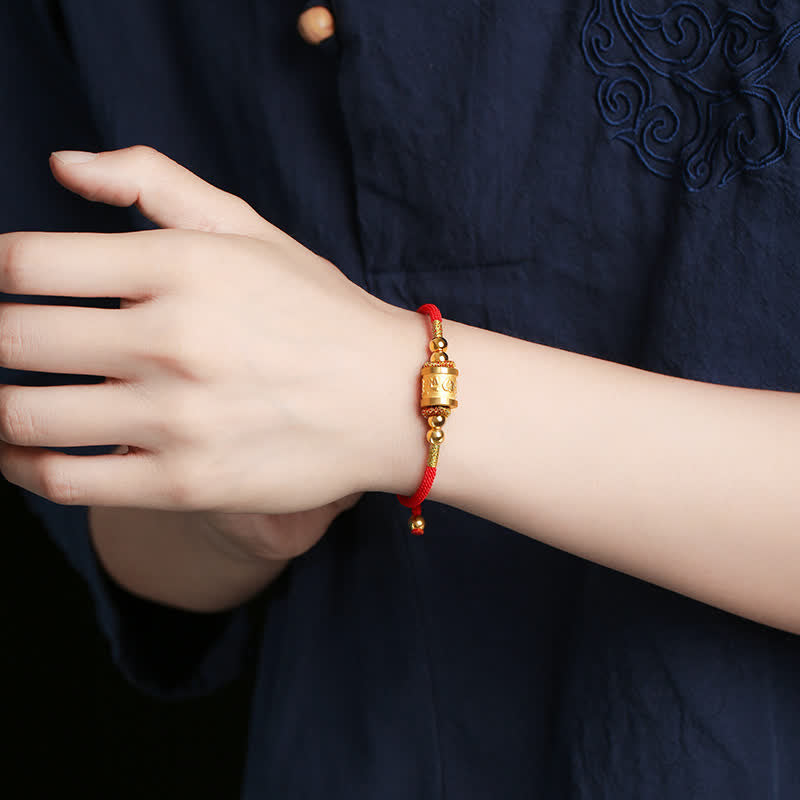 Om Mani Padme Hum Bracelet in Sterling Silver with Lucky Red String