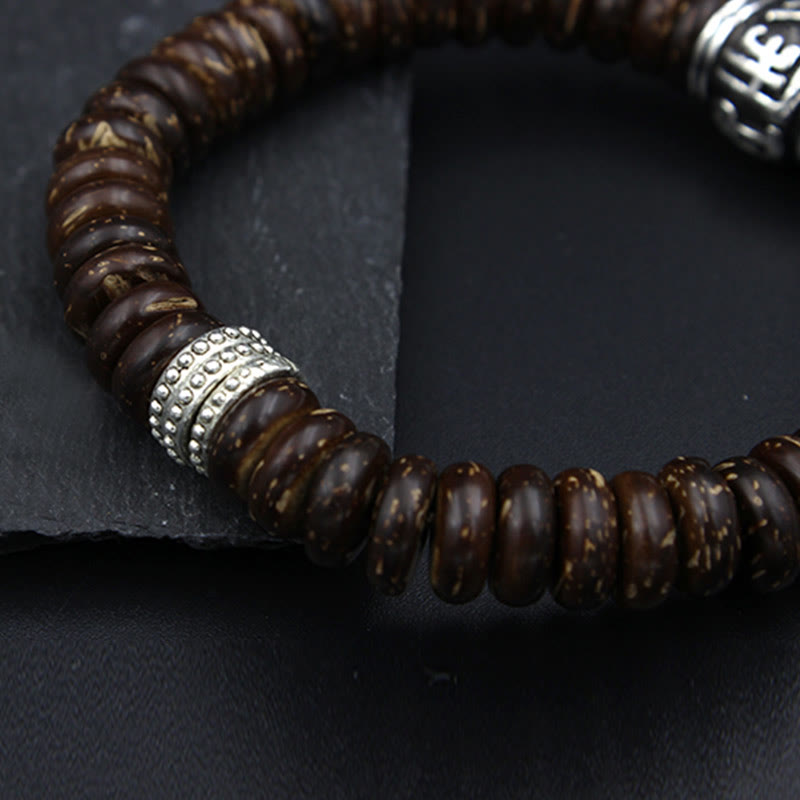Tibetan Coconut Shell Om Mani Padme Hum Bracelet 14-16cm