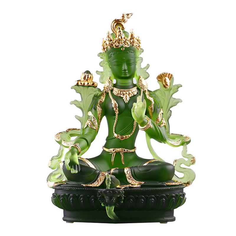 Handmade Liuli Green Tara Buddha Statue | Protection Decor